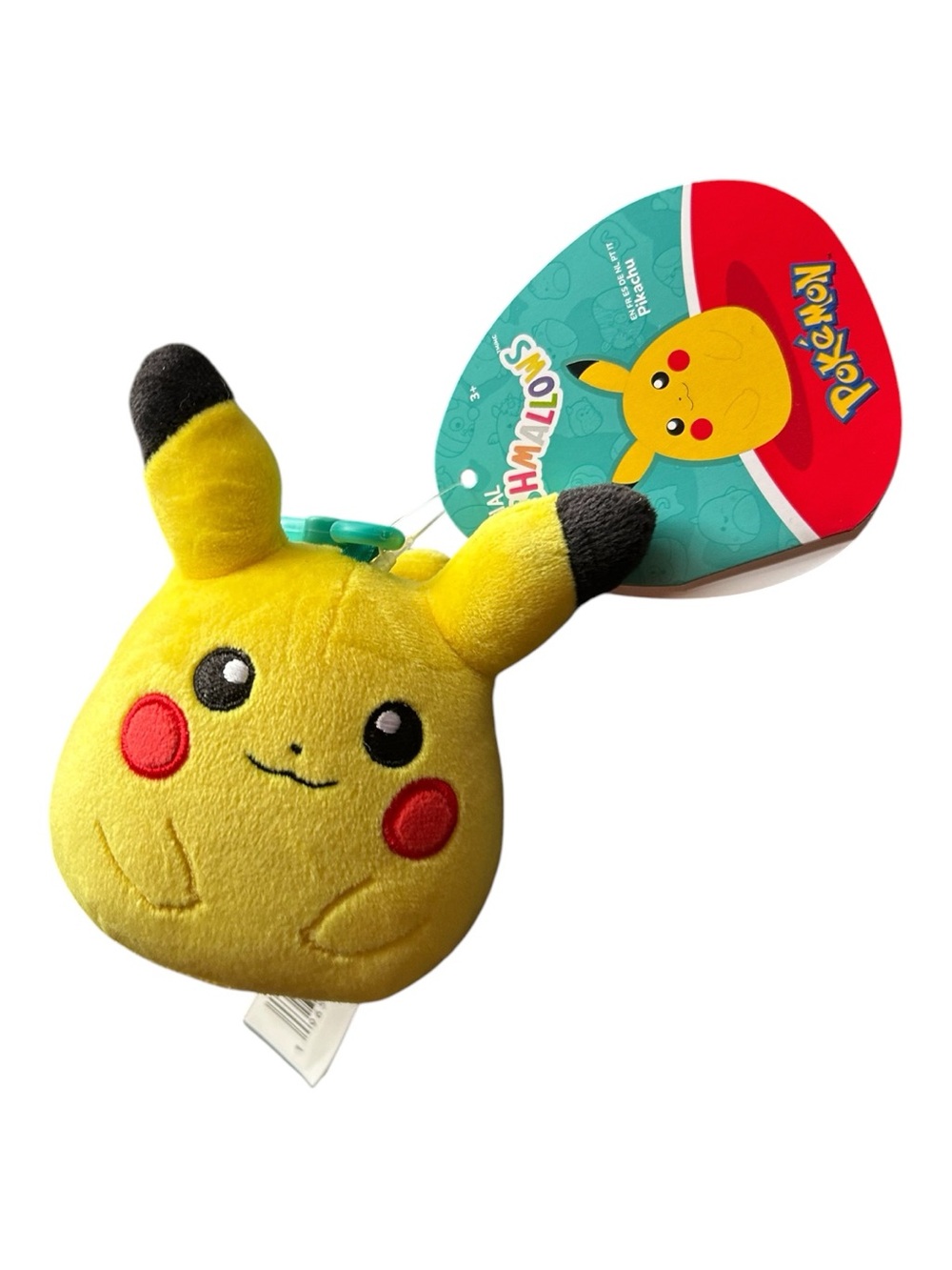 Squishmallows Pikachu Plush Keychain - Yellow with Black & Red Accents